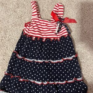 Red and Blue Striped and Starry baby Dress 4th of July 12 m